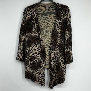 Chico’s Size 2 (Reg 12) Black/Tan Cotton/Nylon/Span Animal Print Open Cardigan